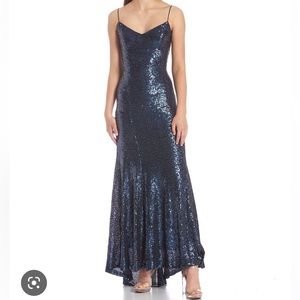 Navy Sequin Backless Prom Dress